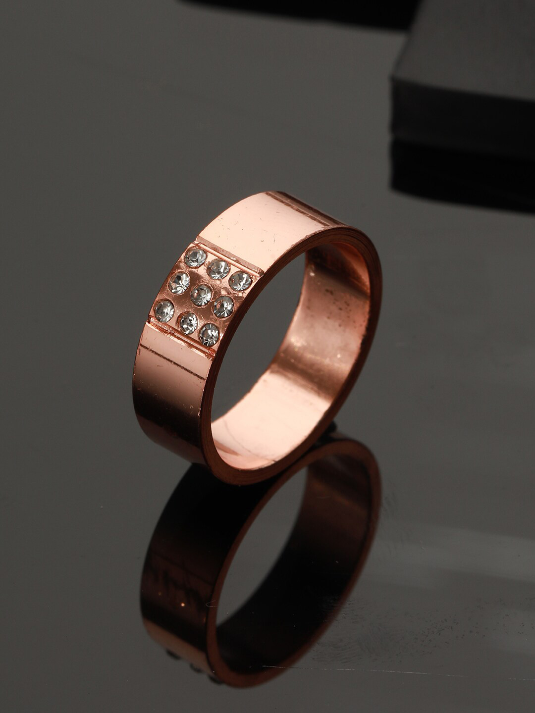 

Bold by Priyaasi Men Rose Gold-Plated American Diamond-Studded Finger Ring