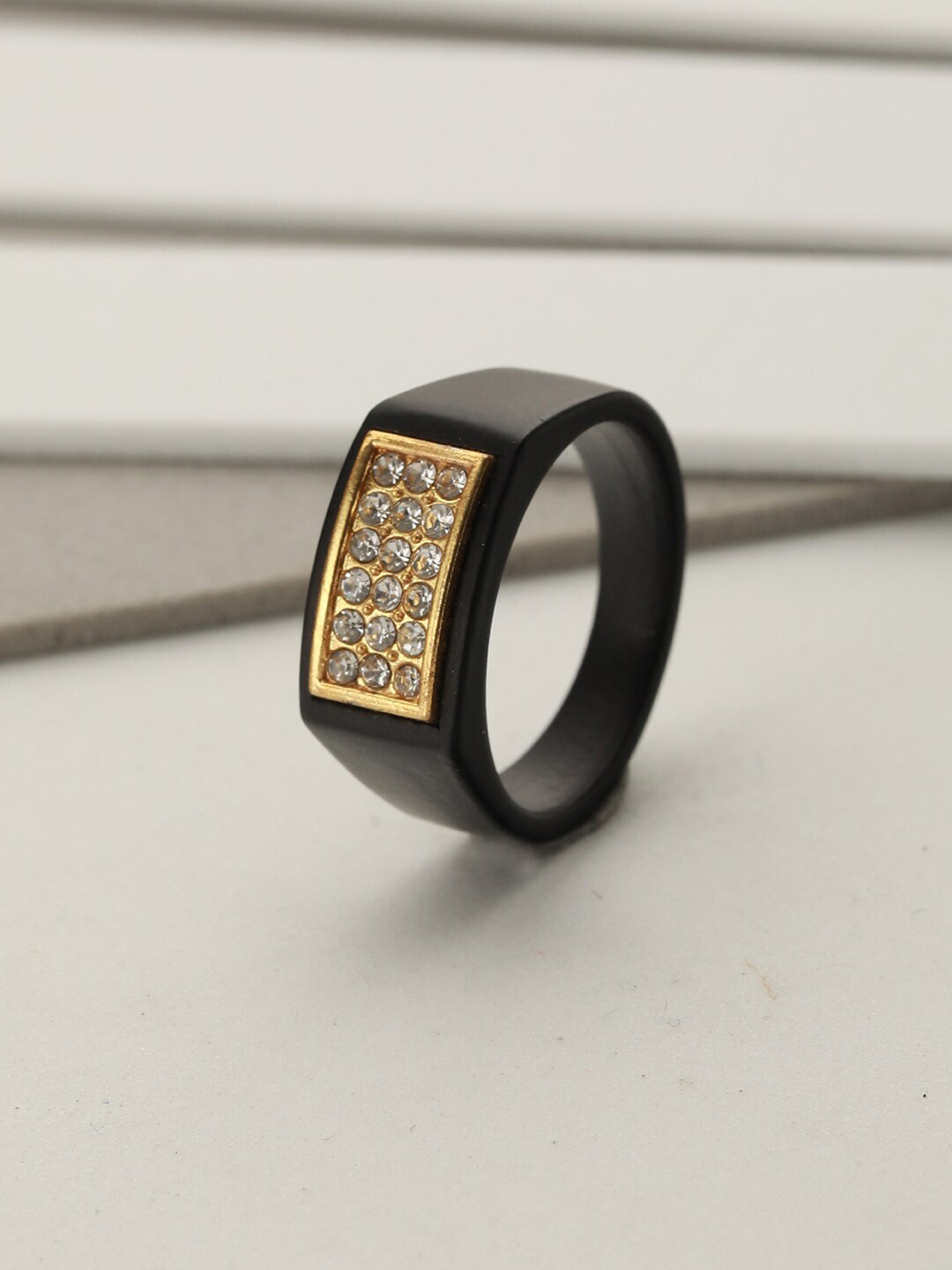 

Bold by Priyaasi Men Gold Plated American Diamond-Studded Finger Ring