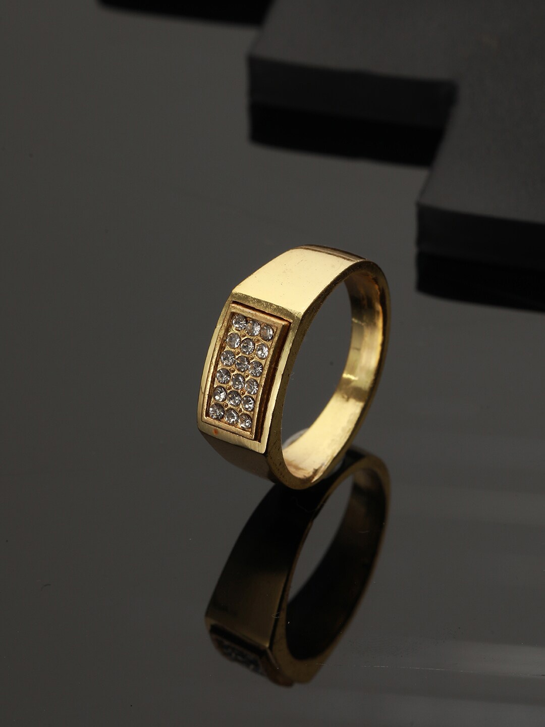 

Bold by Priyaasi Men Gold-Plated American Diamond-Studded Finger Ring