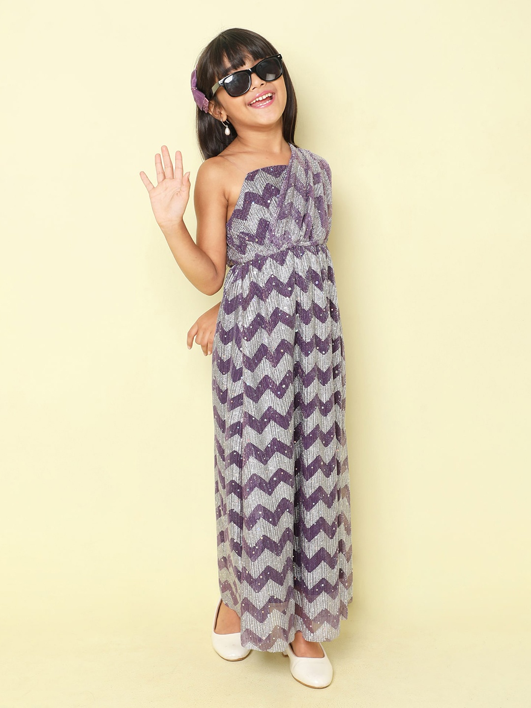 

taffykids Embellished One Shoulder Sequined Maxi Dress, Purple