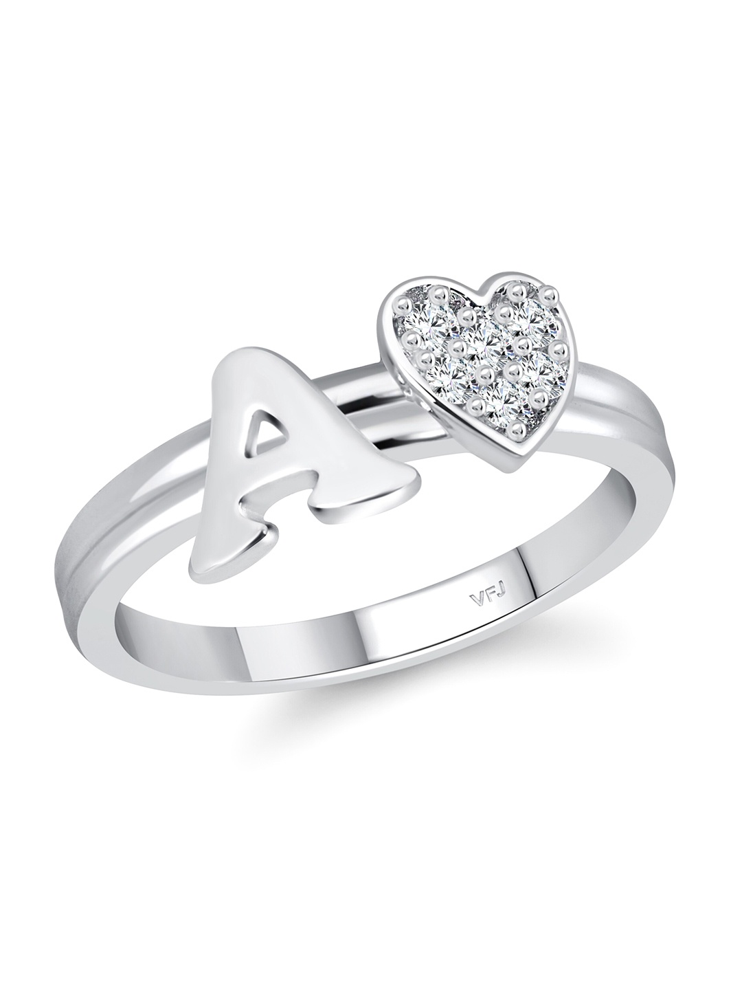 

Vighnaharta Rhodium-Plated CZ Studded Alphabet A Finger Ring, Silver