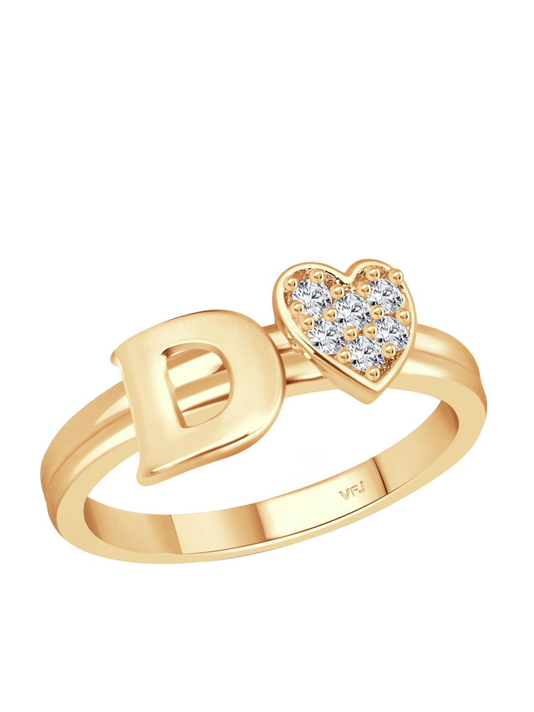 

Vighnaharta Gold-Plated CZ Studded Alphabet D Finger Ring