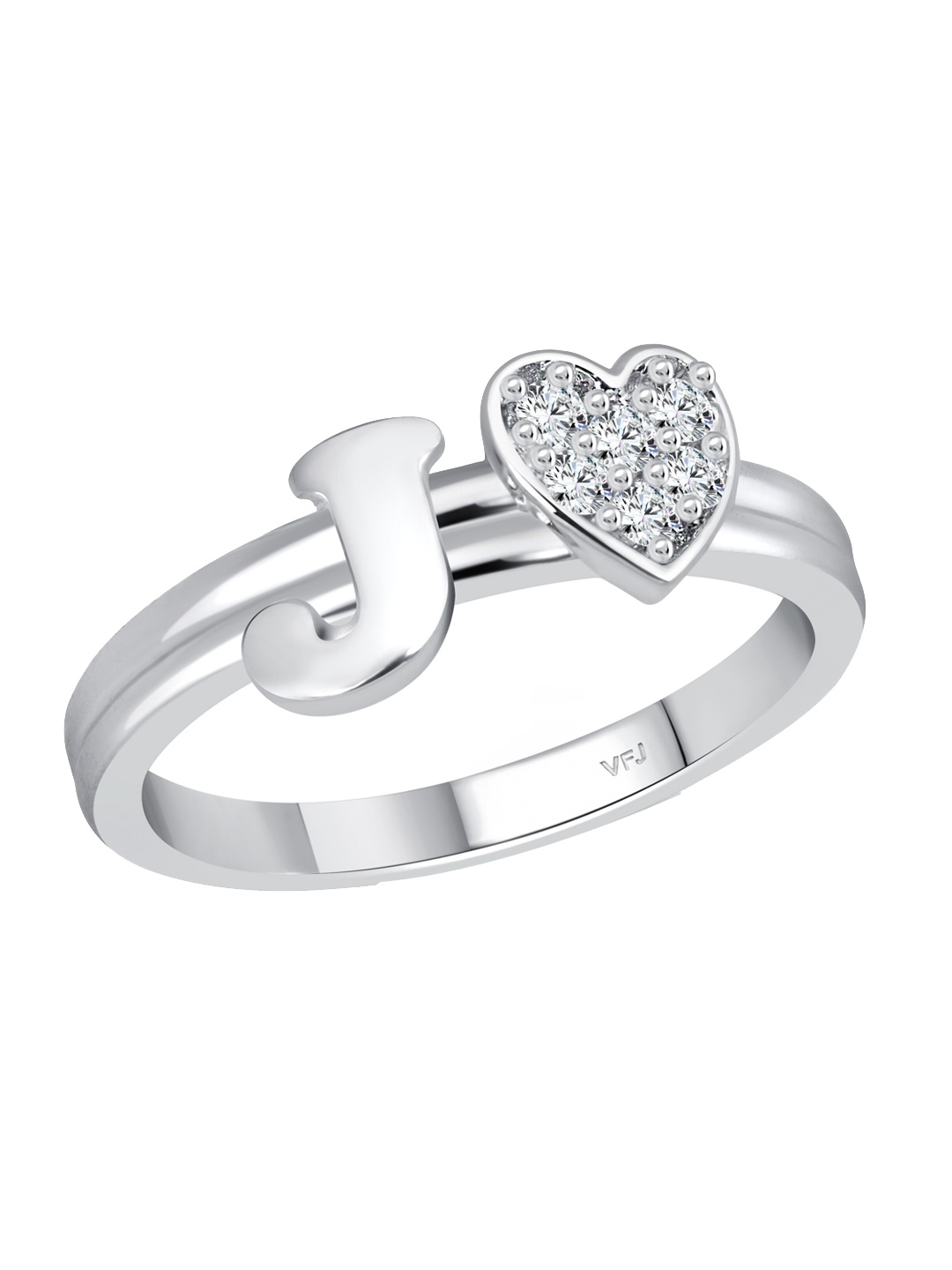 

Vighnaharta Rhodium-Plated CZ Studded Alphabet J Finger Ring, Silver