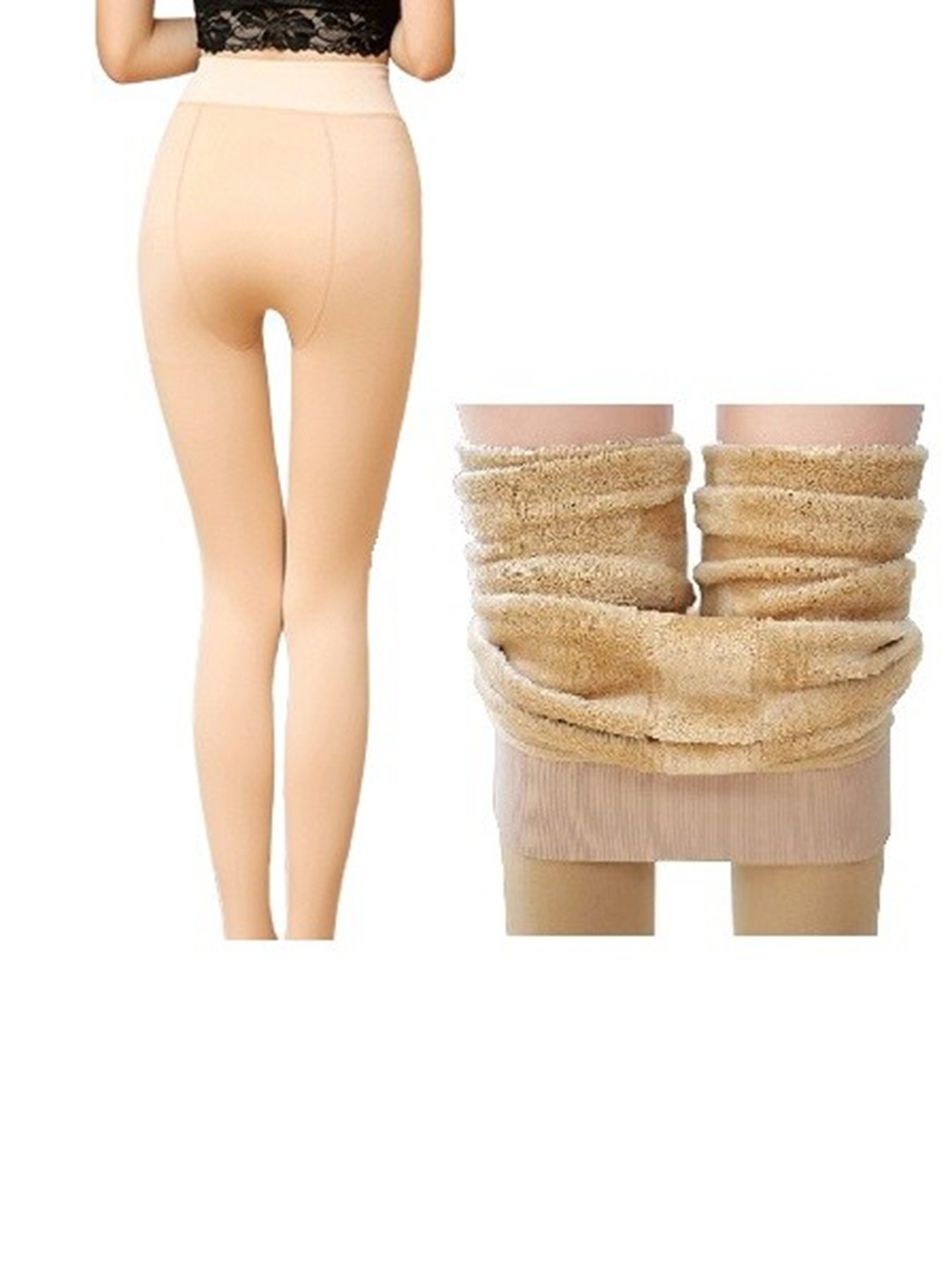 

Alexvyan Ankle-Length Thick Fur Soft Winter Leggings, Beige