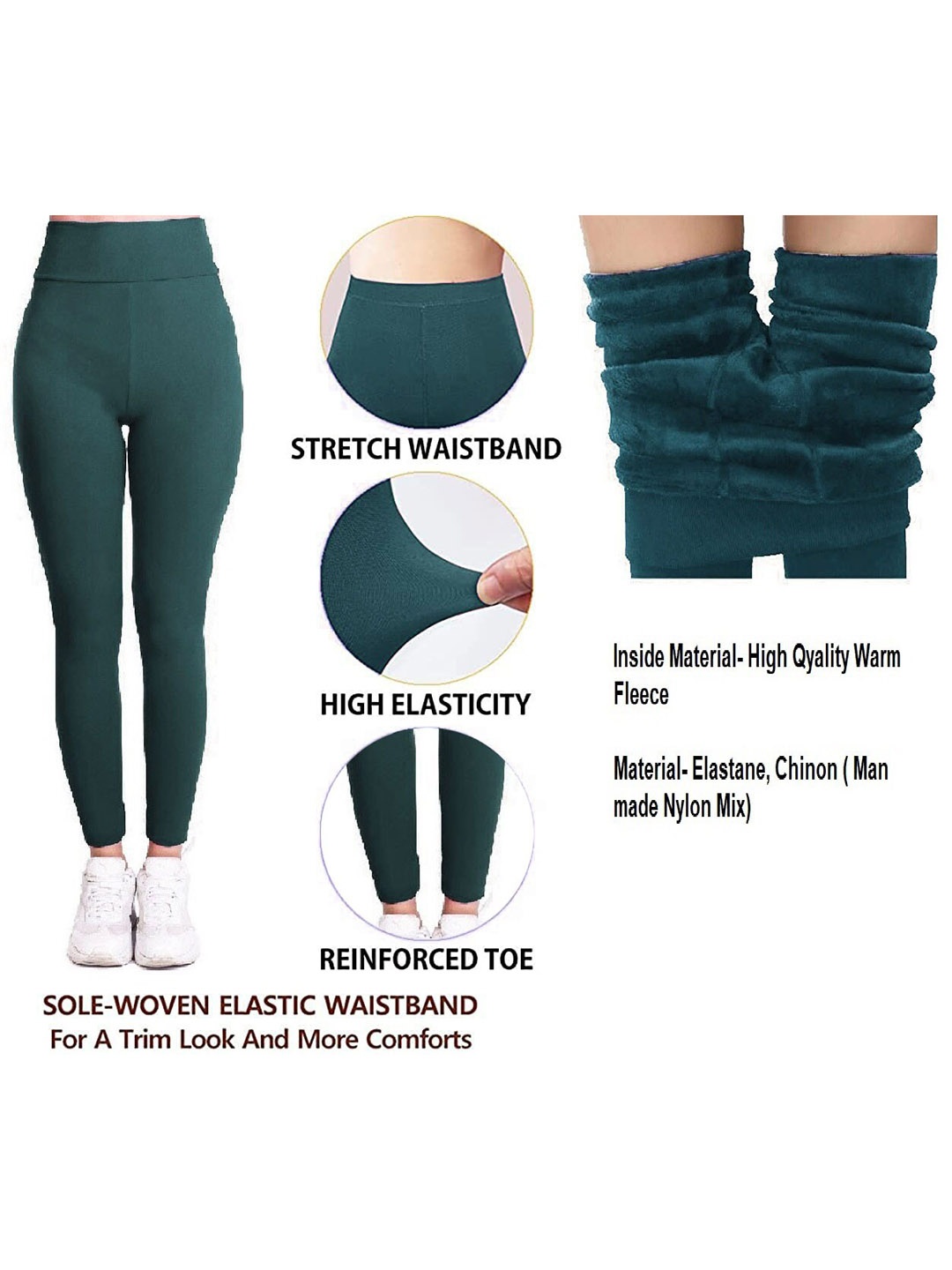 

Alexvyan Ankle-Length Warm Thick Fur Soft Winter Tight Leggings, Green