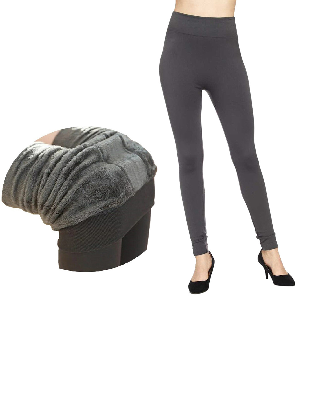 

Alexvyan Ankle-Length Warm Thick Fur Soft Winter Tight Leggings, Grey