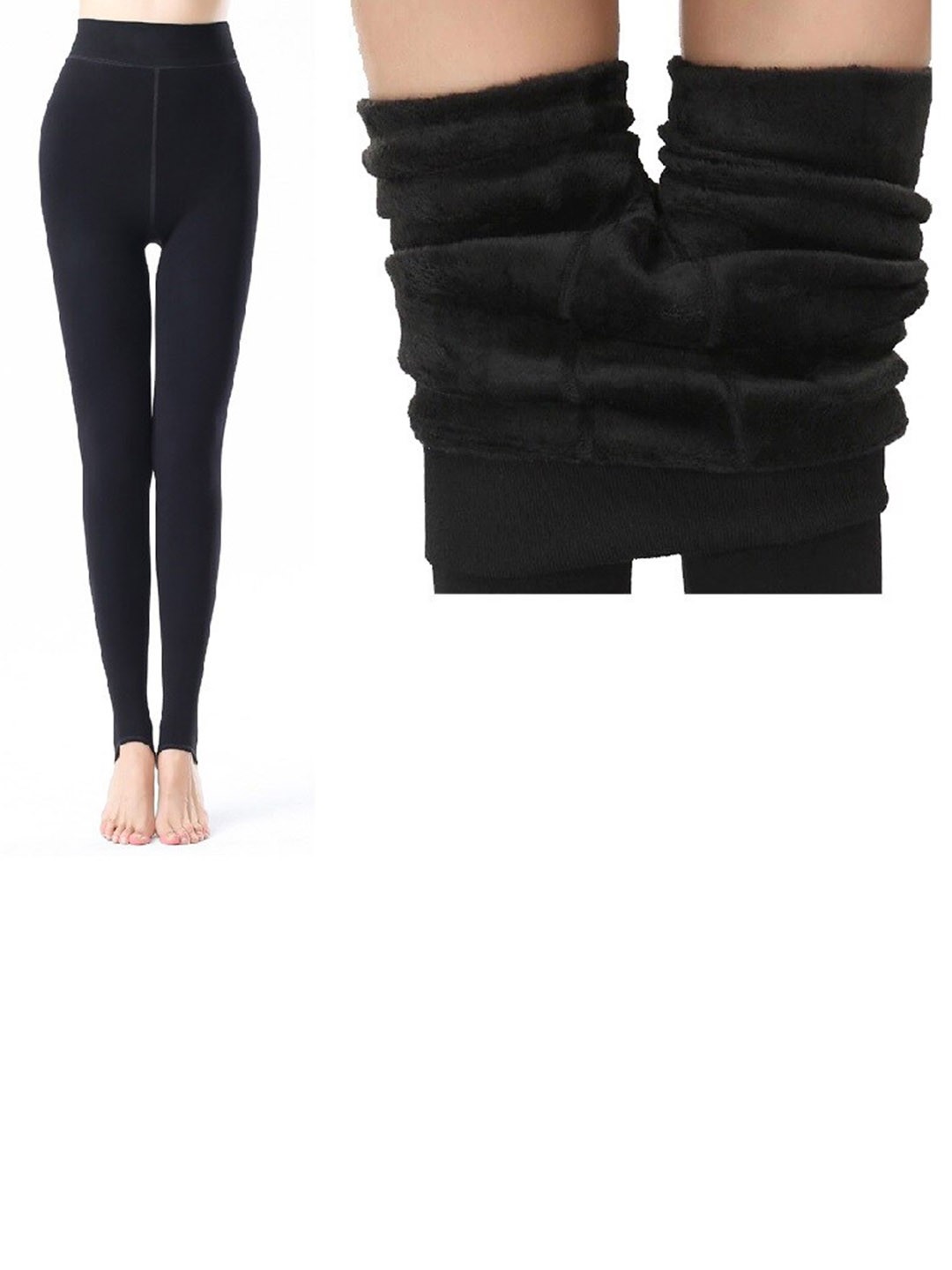 

Alexvyan Ankle-Length Warm Thick Fur Soft Winter Tight Leggings, Black