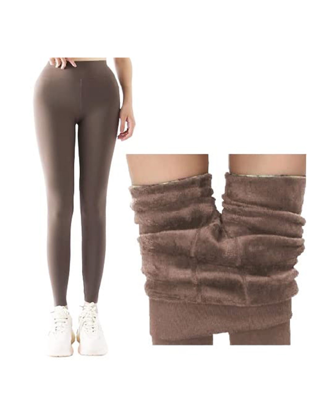 

Alexvyan Ankle-Length Warm Thick Fur Soft Winter Tight Leggings, Brown