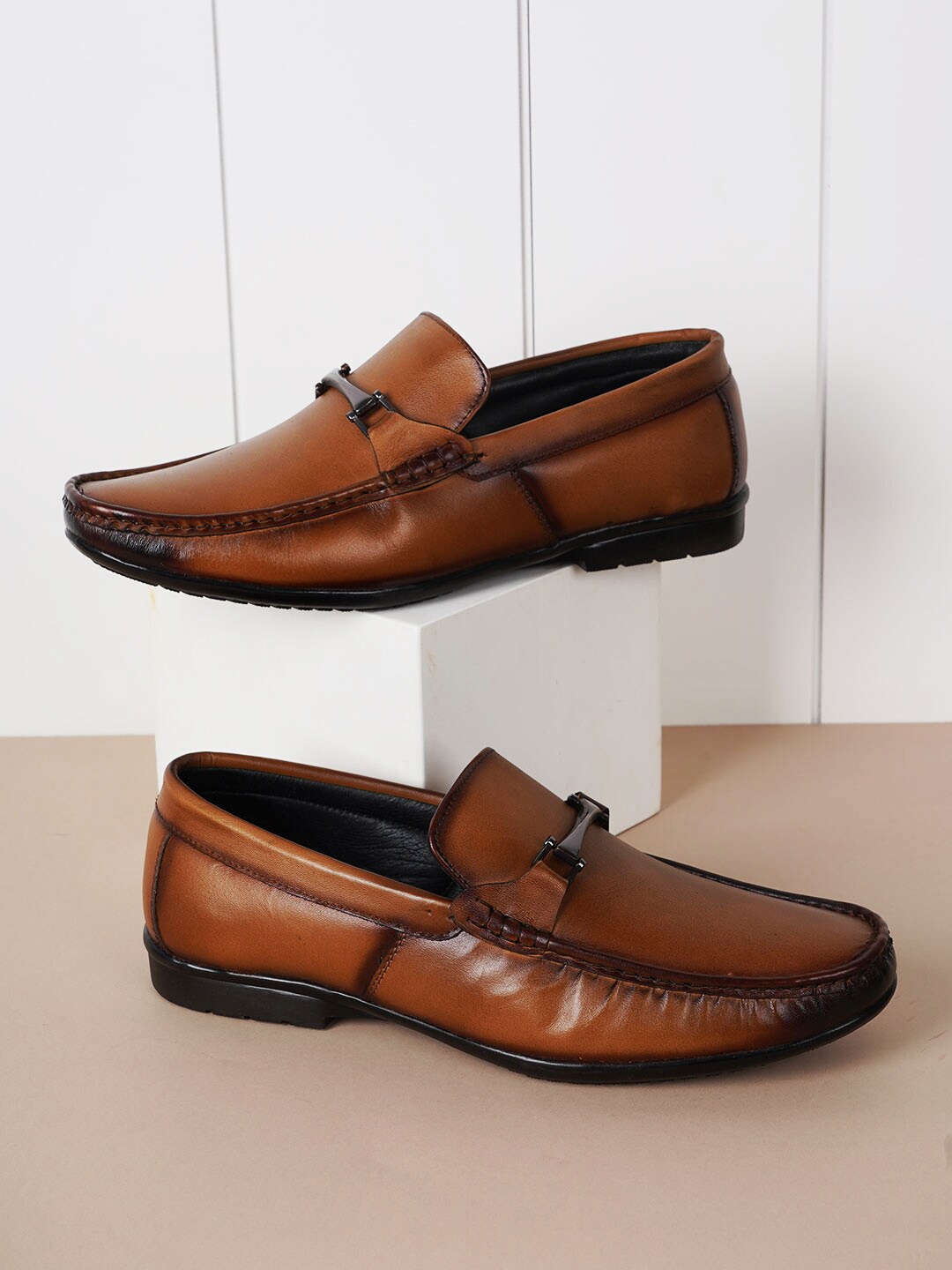 

Style Shoes Men Leather Formal Horsebit Loafers, Tan