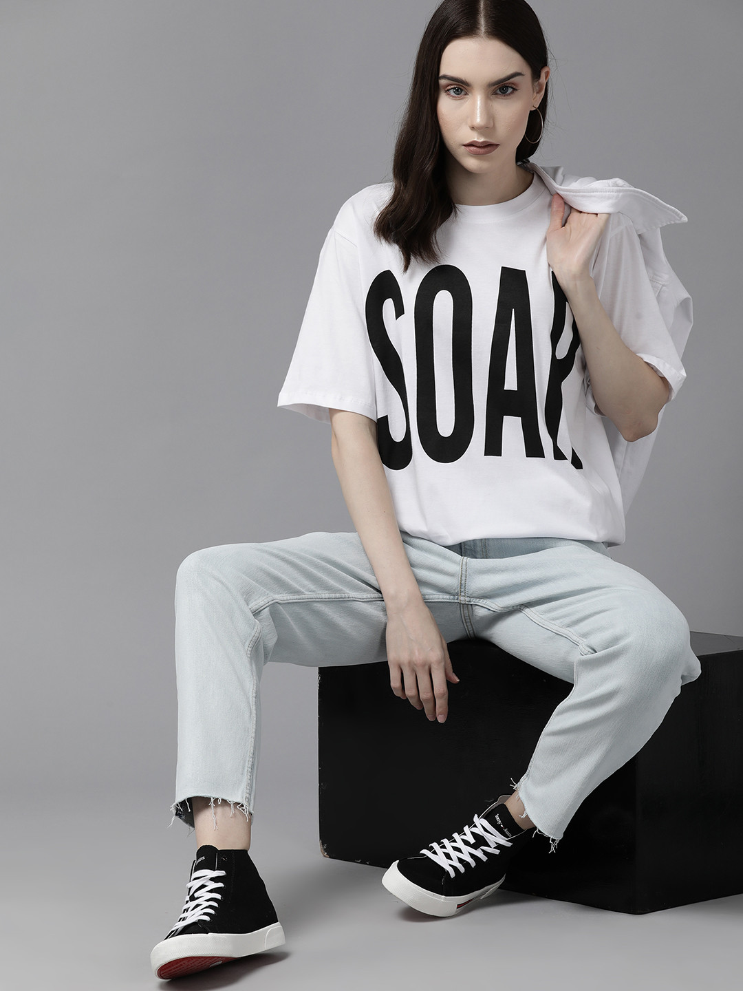 

Roadster Women Typography Pure Cotton T-shirt, White