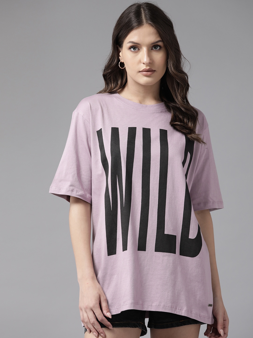 

Roadster Women Typography Printed Drop-Shoulder Sleeves T-shirt, Lavender