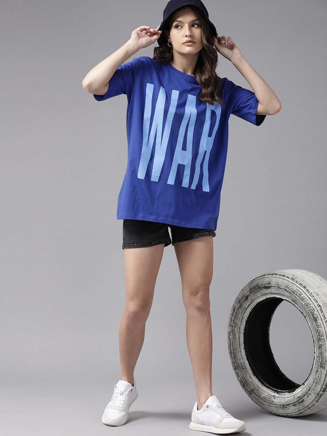 

Roadster Women Typography Printed Drop-Shoulder Sleeves T-shirt, Blue