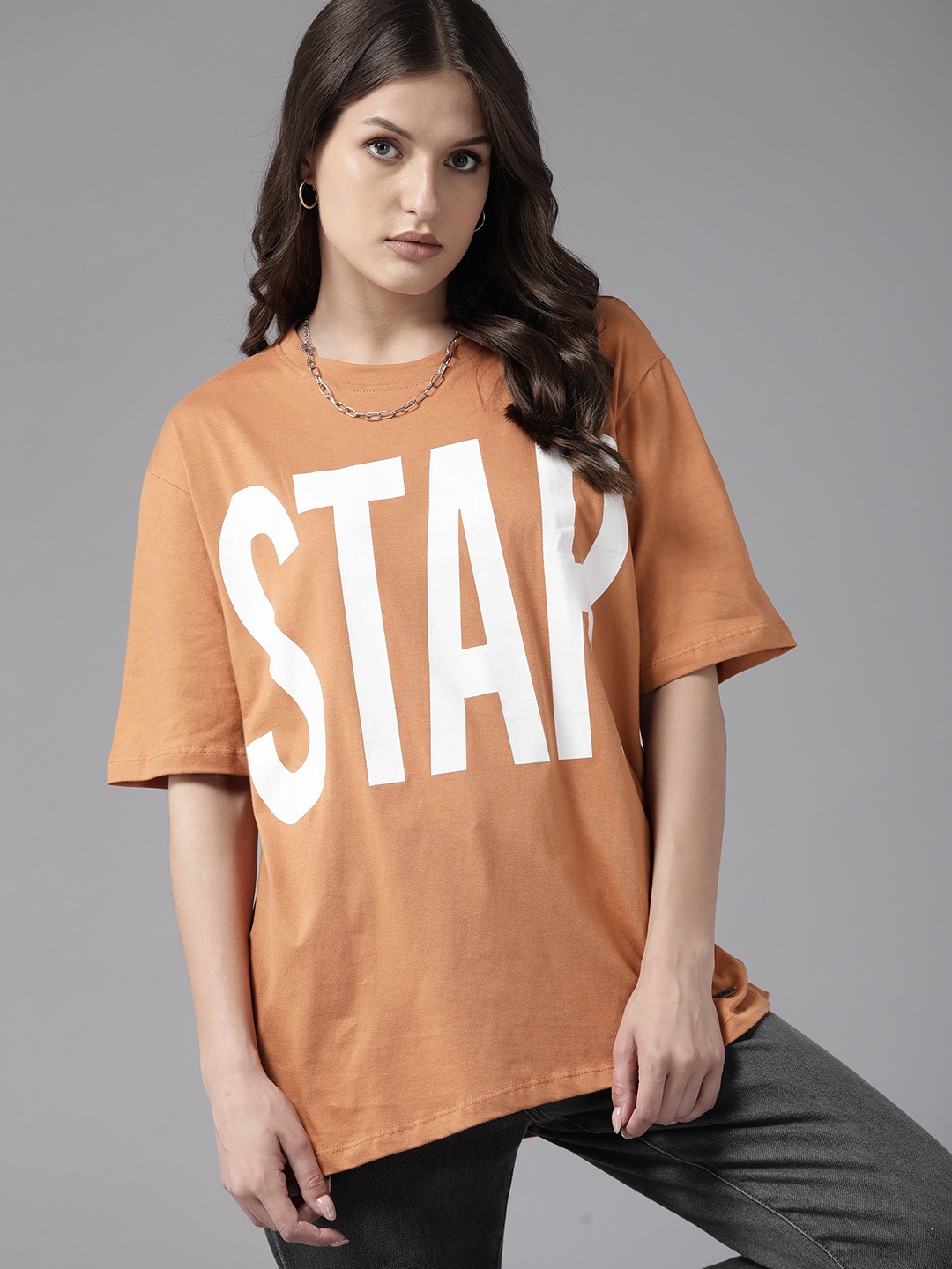 

Roadster Women Typography Printed Drop-Shoulder Sleeves T-shirt, Rust