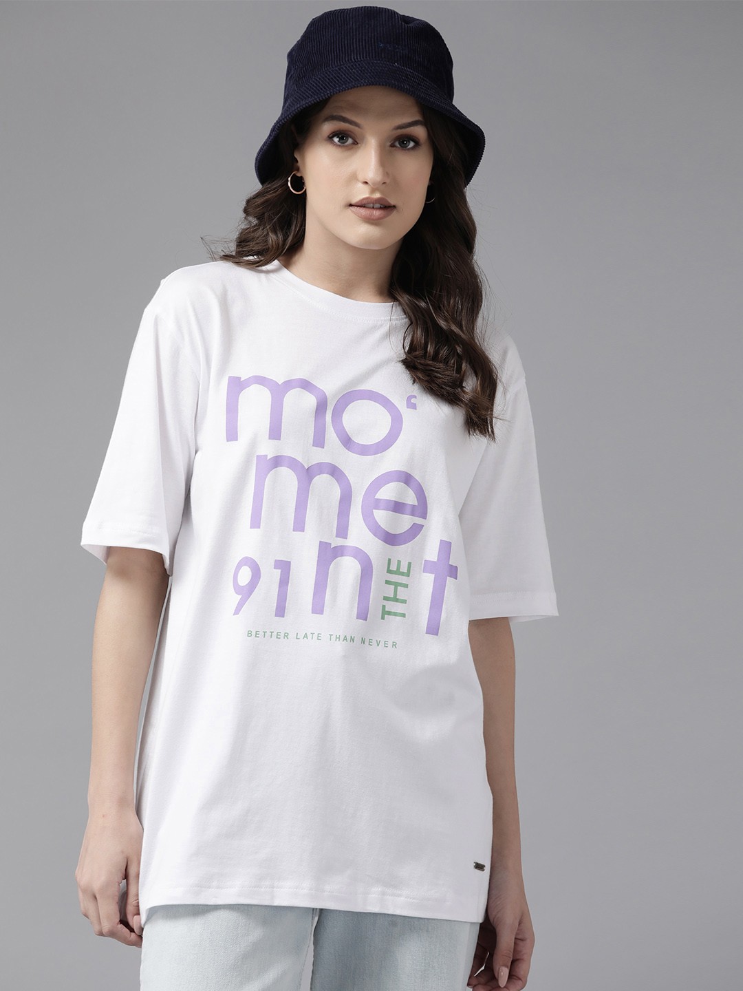 

Roadster Women Typography Printed Drop-Shoulder Sleeves T-shirt, White