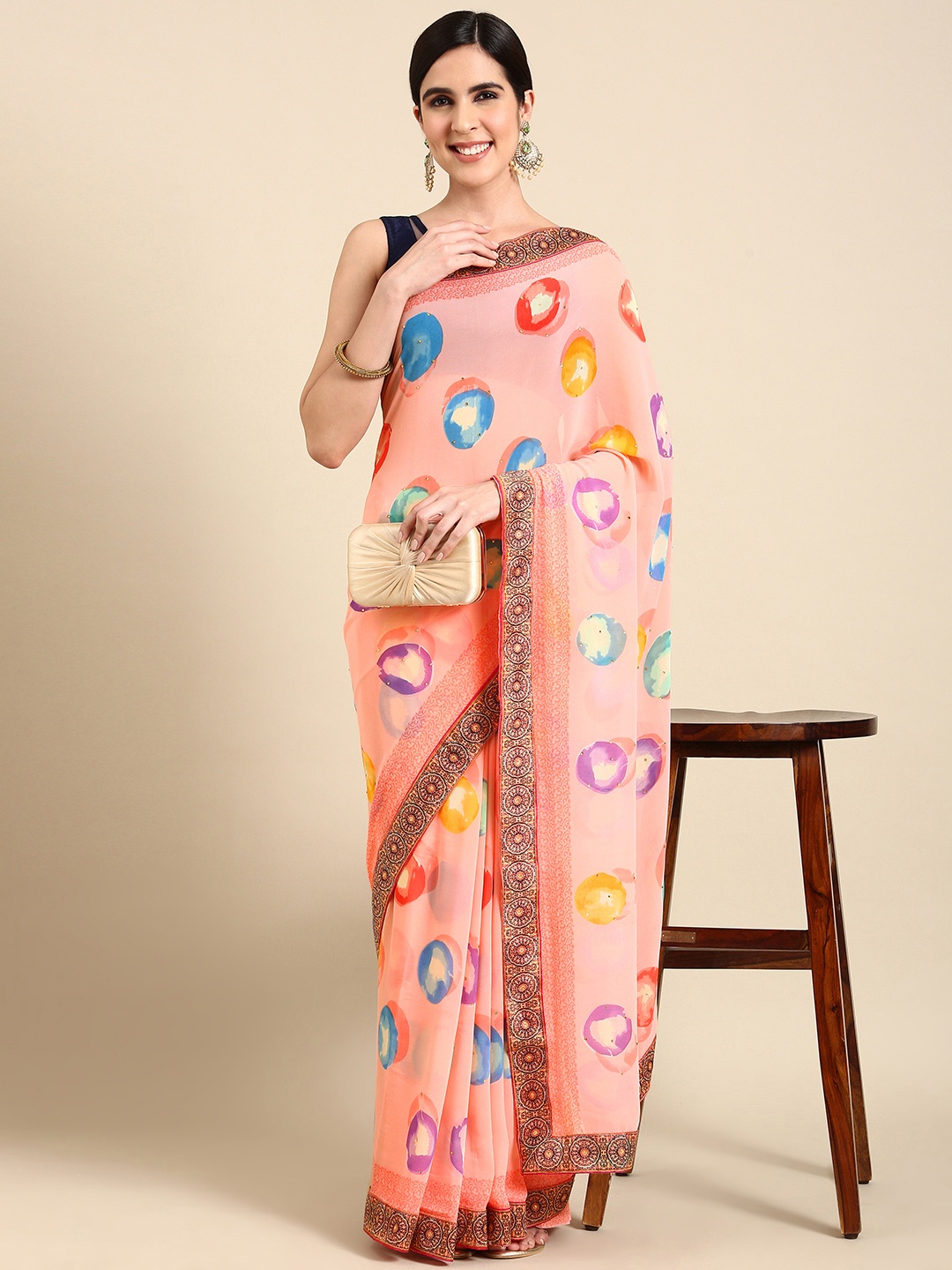 

HERE&NOW Printed Pure Georgette Saree, Multi