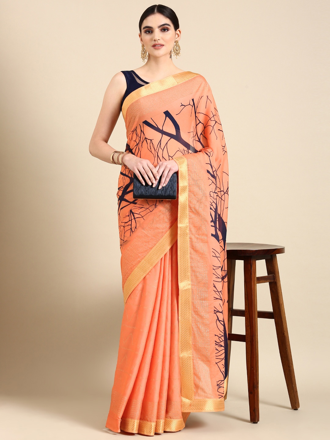 

HERE&NOW Abstract Printed Saree, Orange