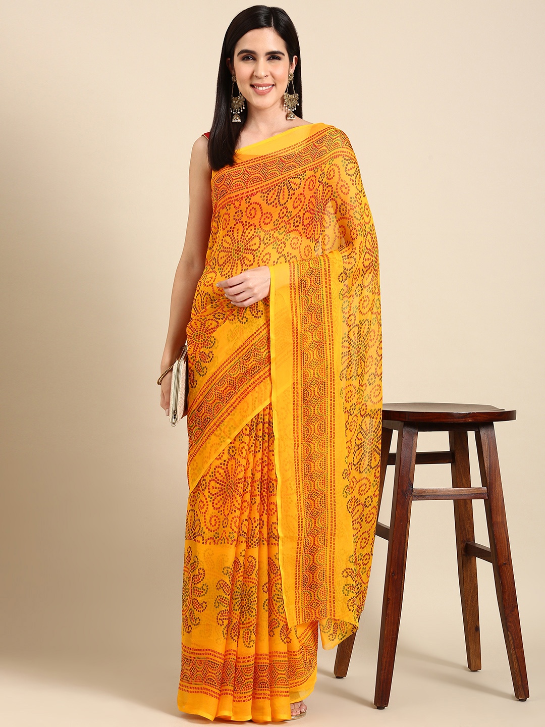 

HERE&NOW Floral Pure Chiffon Saree, Yellow