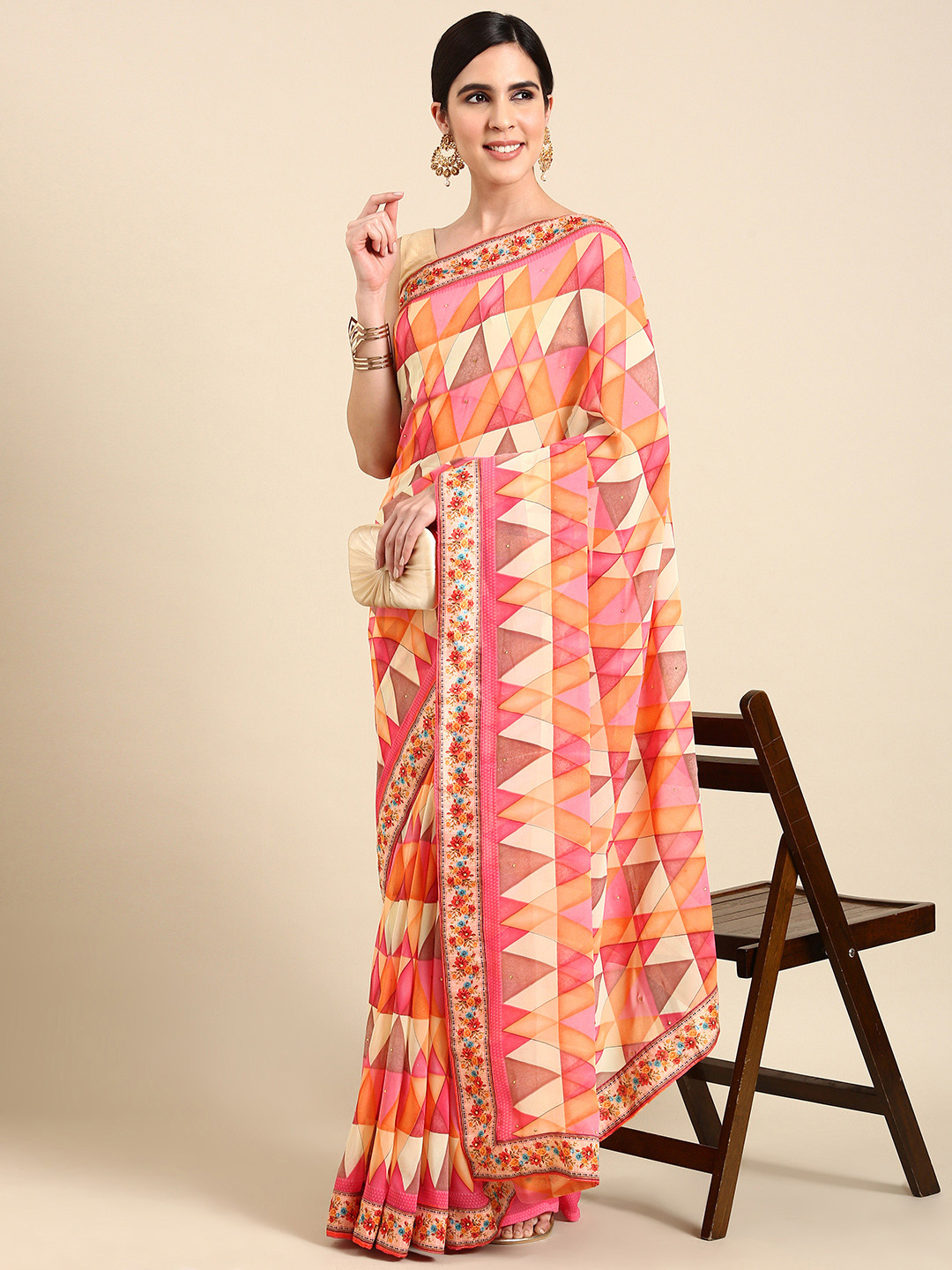 

HERE&NOW Printed Pure Georgette Saree, Multi