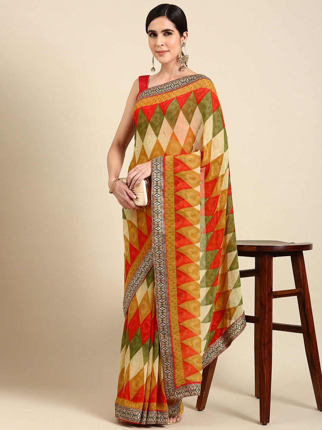 

HERE&NOW Printed Pure Georgette Saree, Multi
