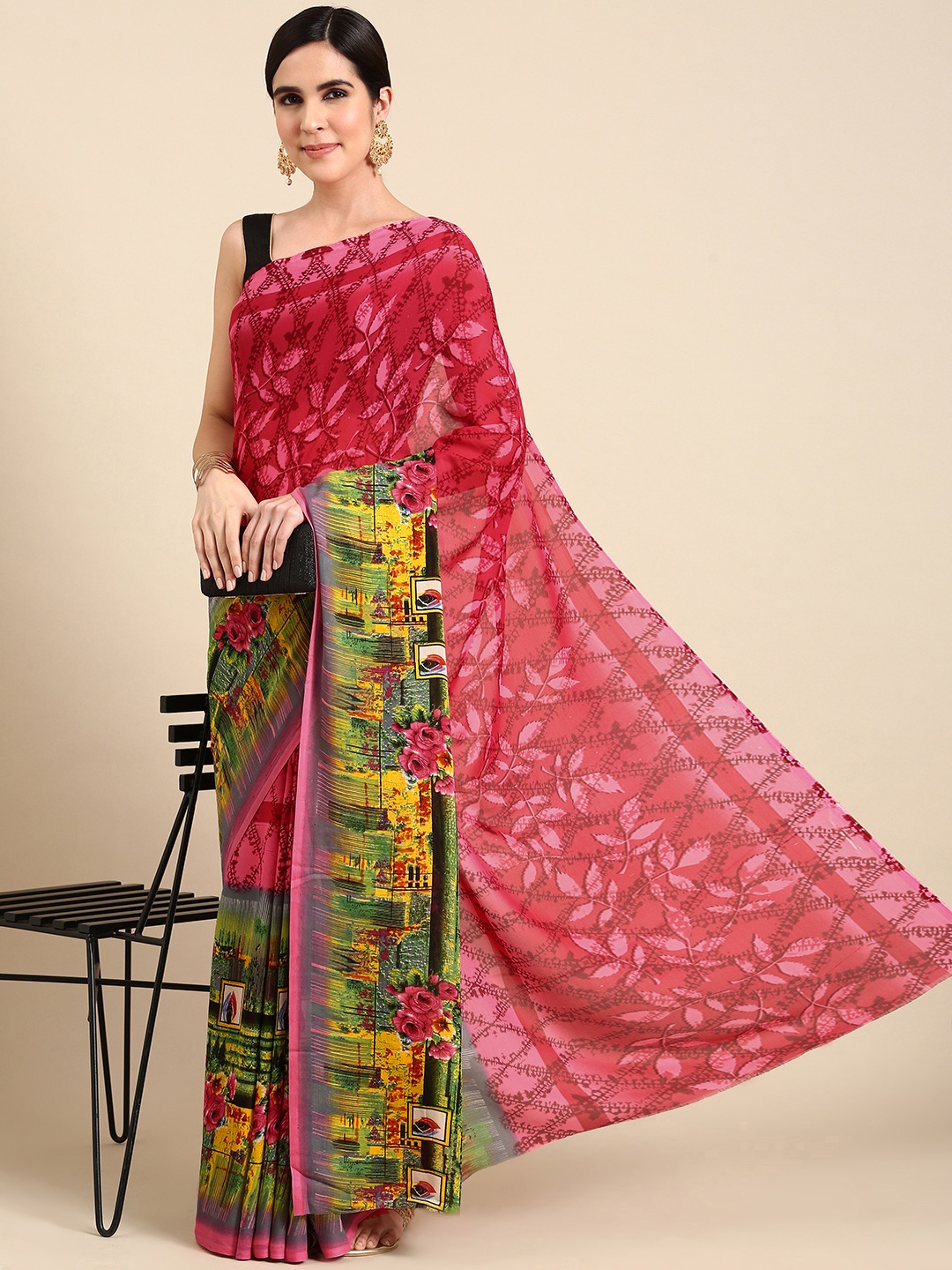 

HERE&NOW Floral Printed Poly Georgette Saree, Multi