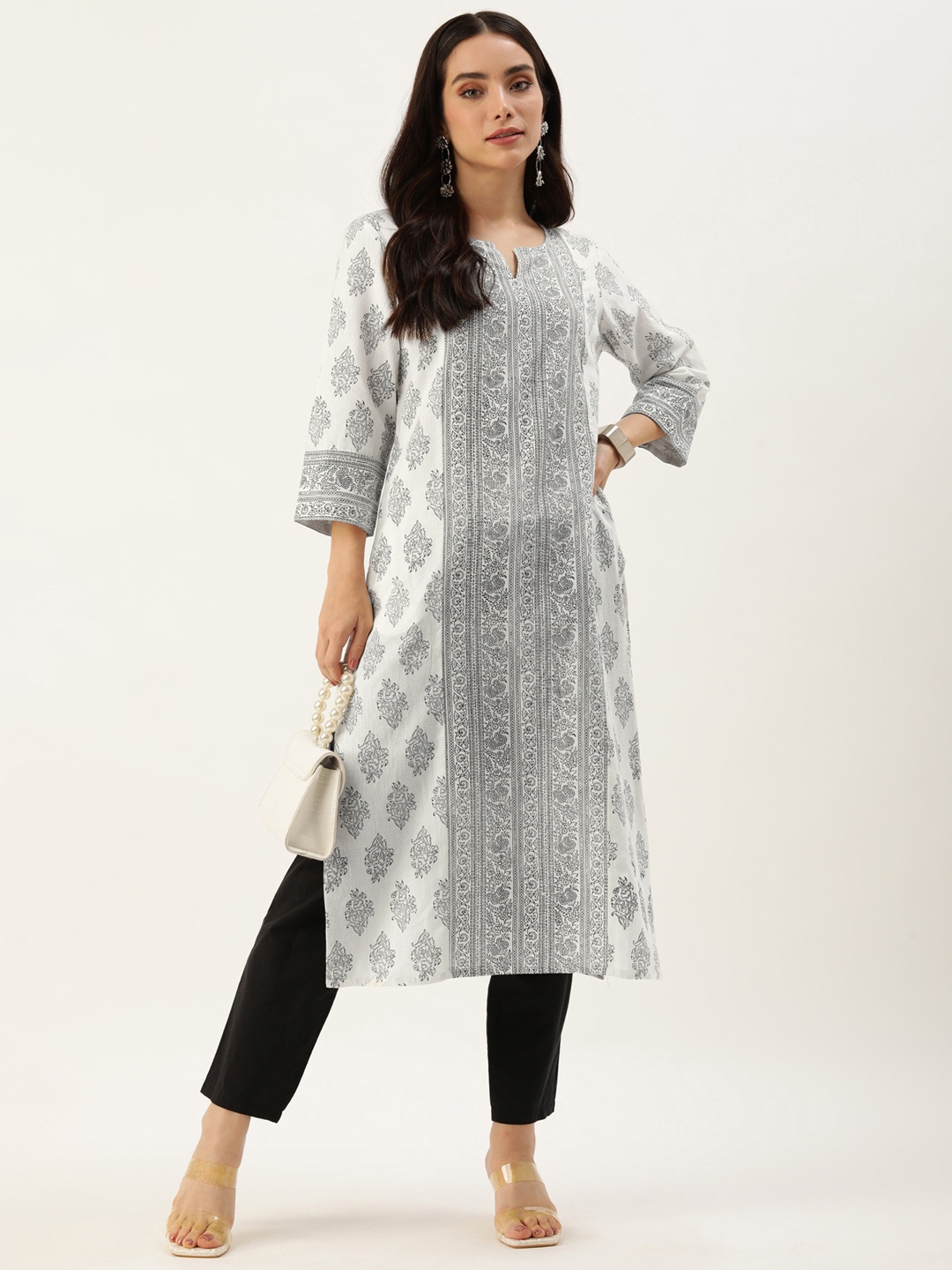 

AMUKTI Women Ethnic Motifs Printed Straight Kurta, White