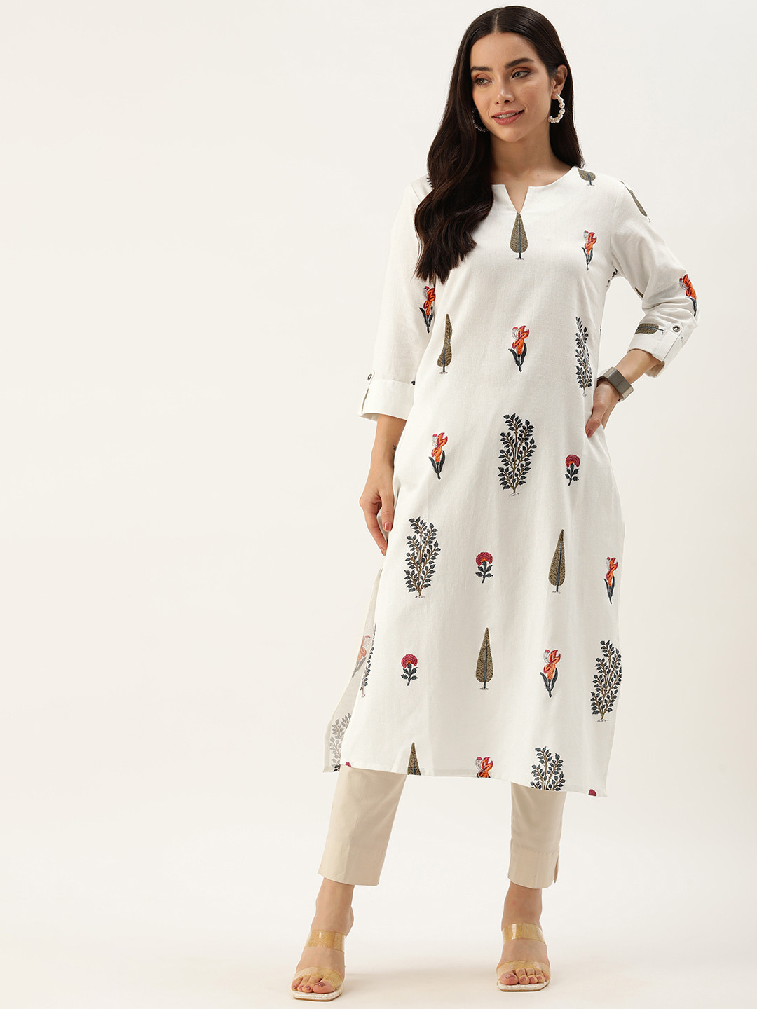 

AMUKTI Women Ethnic Motifs Printed Straight Kurta, White