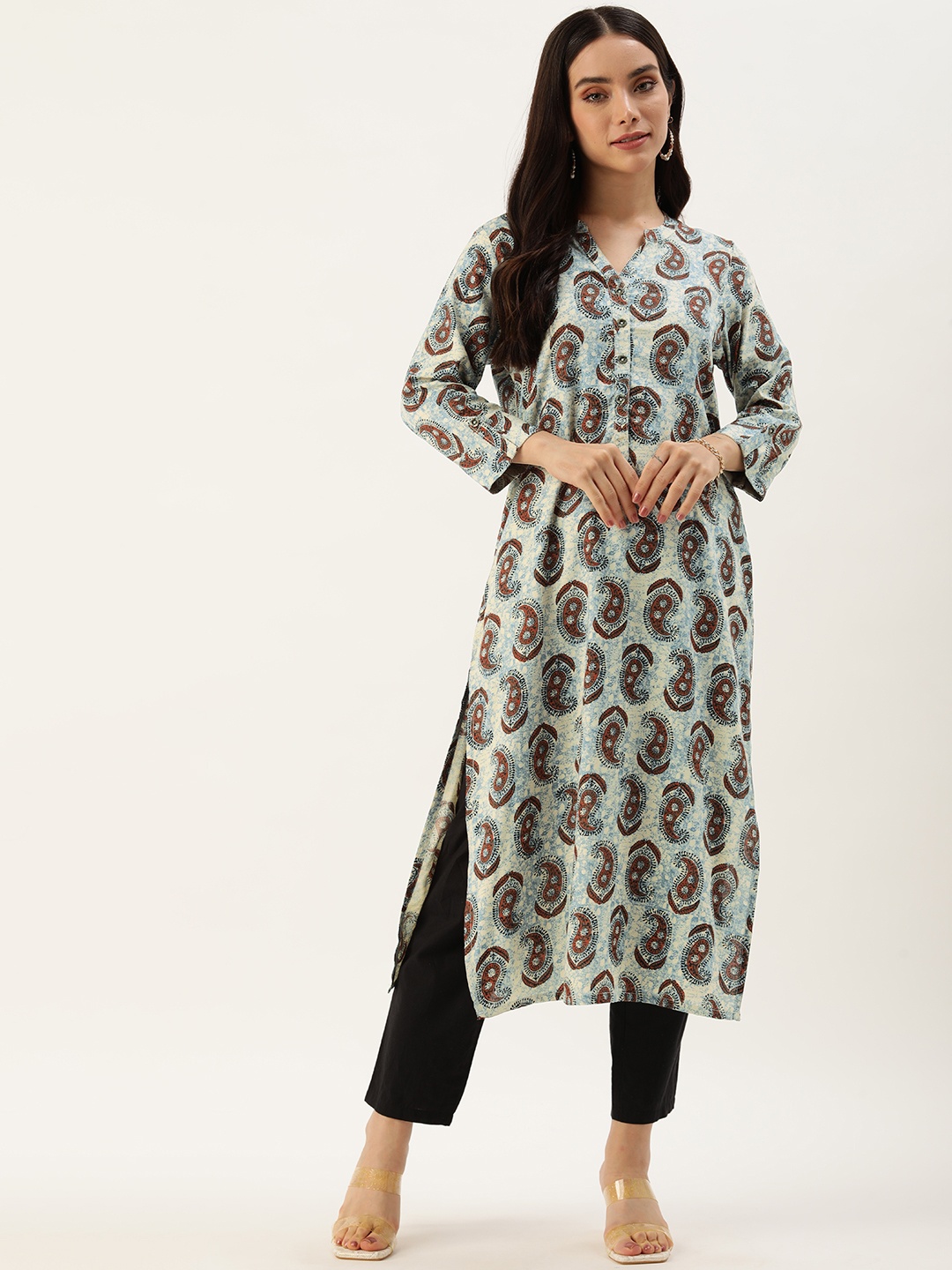 

AMUKTI Women Paisley Printed Straight Kurta, Blue