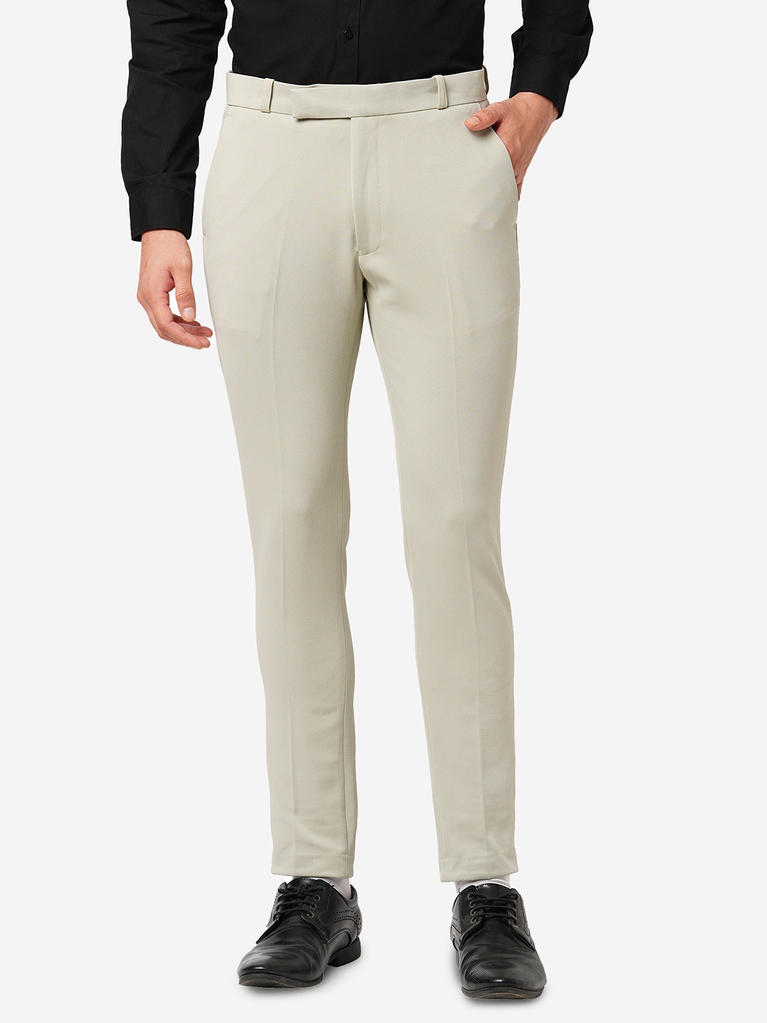 Solemio Men Slim Fit Comfort Formal Trousers, Blue