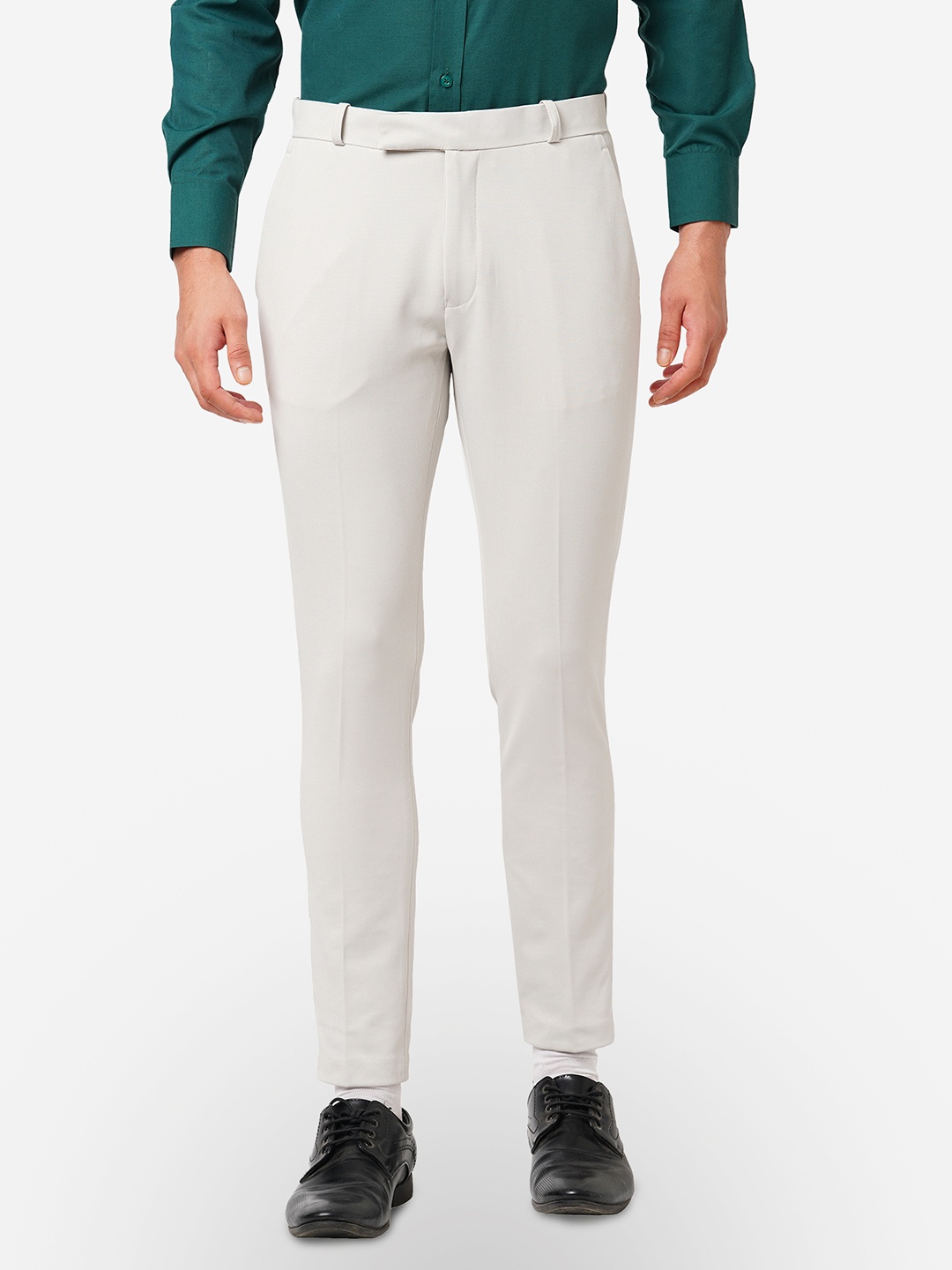 

Solemio Men Slim Fit Comfort Formal Trousers, Cream