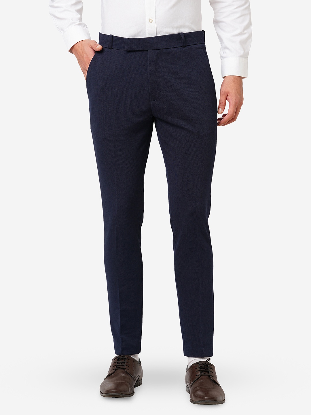 

Solemio Men Slim Fit Comfort Formal Trousers, Navy blue