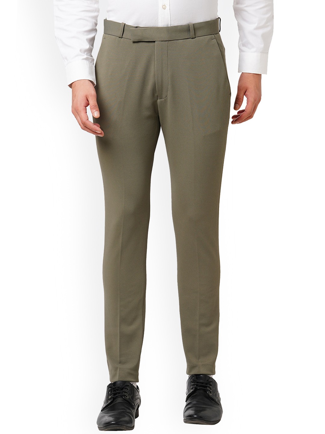 

Solemio Men Comfort Mid Rise Formal Trousers, Olive