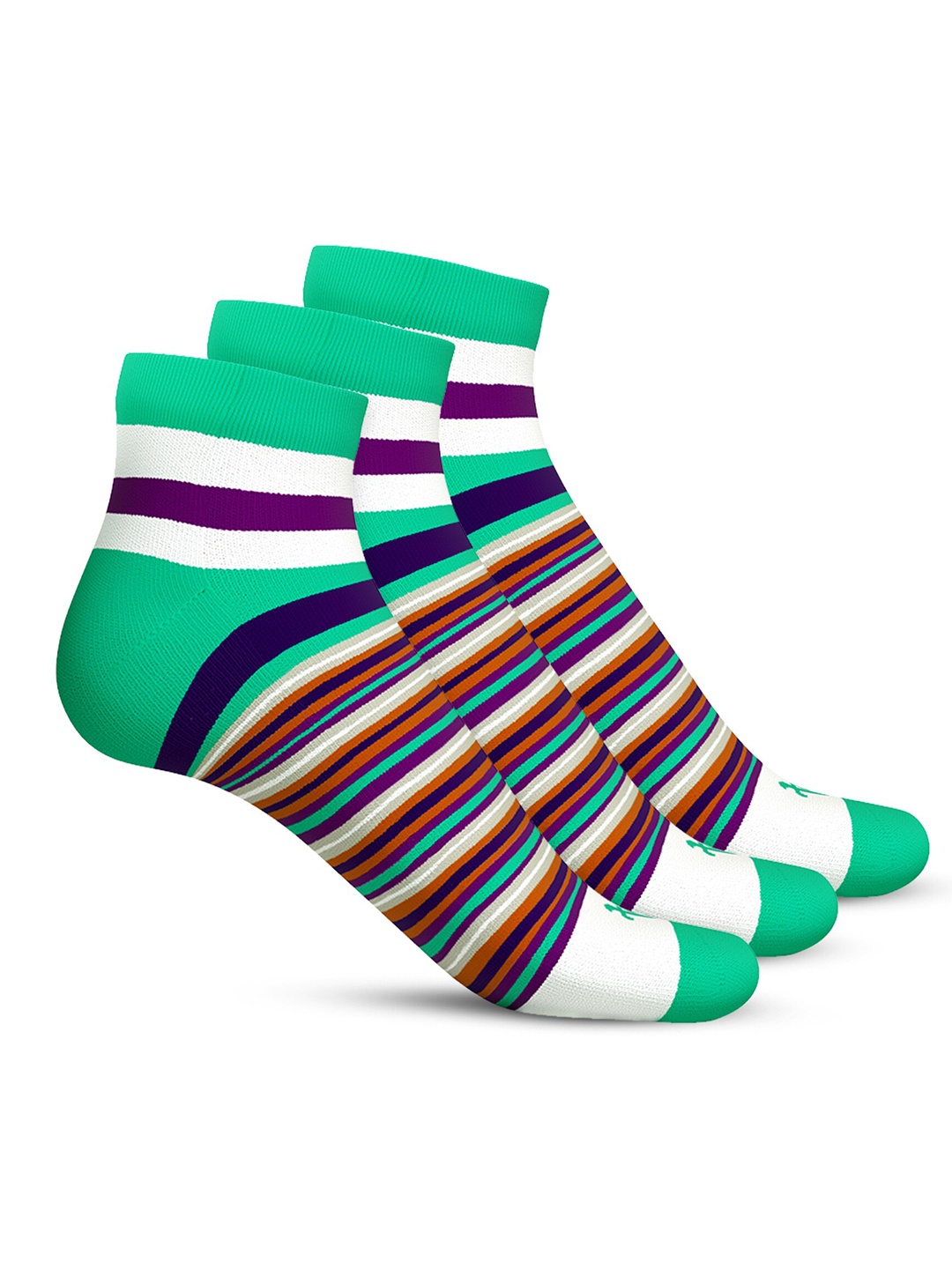 

TalkingSox Unisex Pack Of 3 Striped Ankle Length Socks, Green