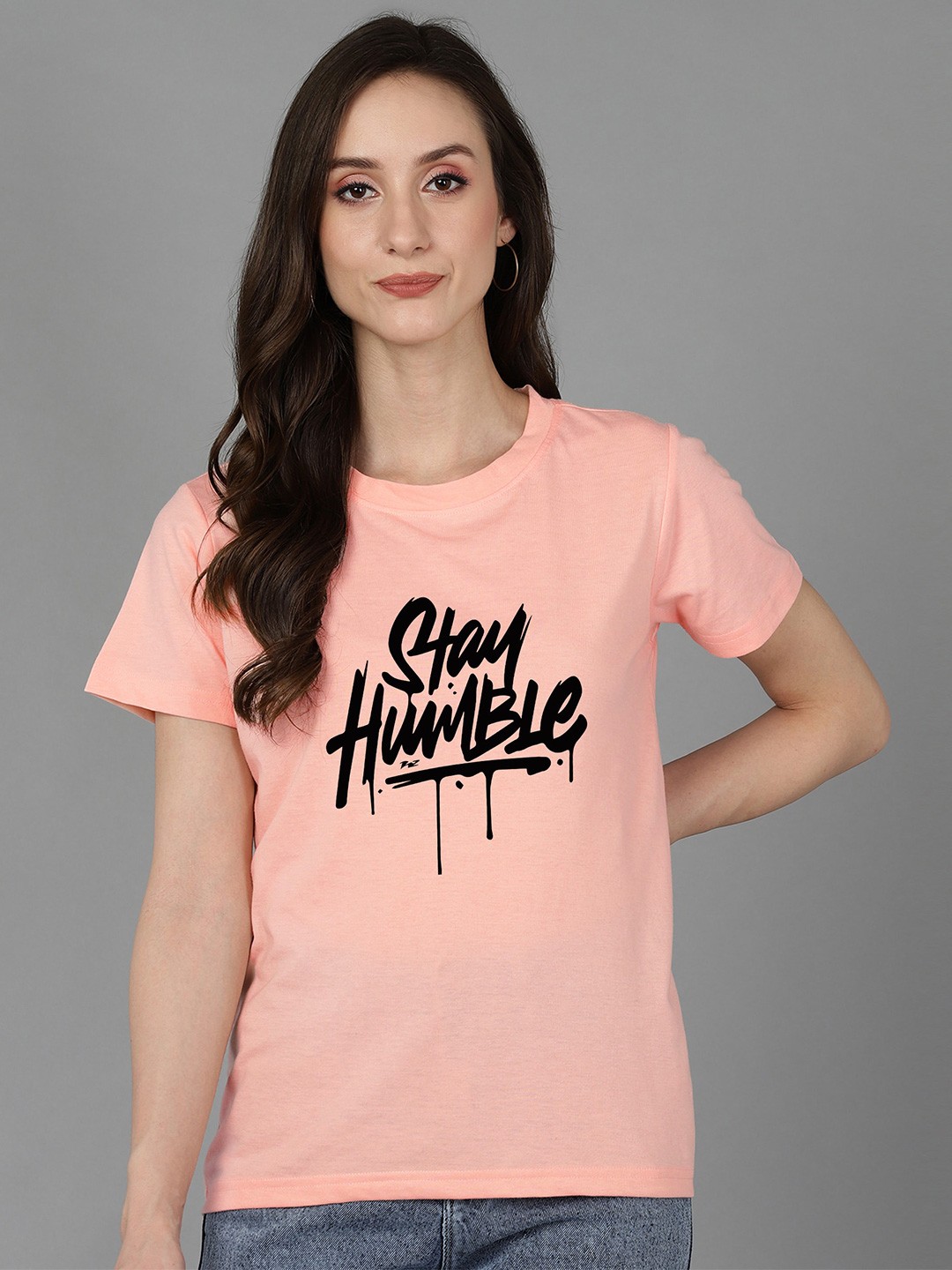 

Adyavastram Typography Printed Regular Fit Cotton T-shirt, Peach