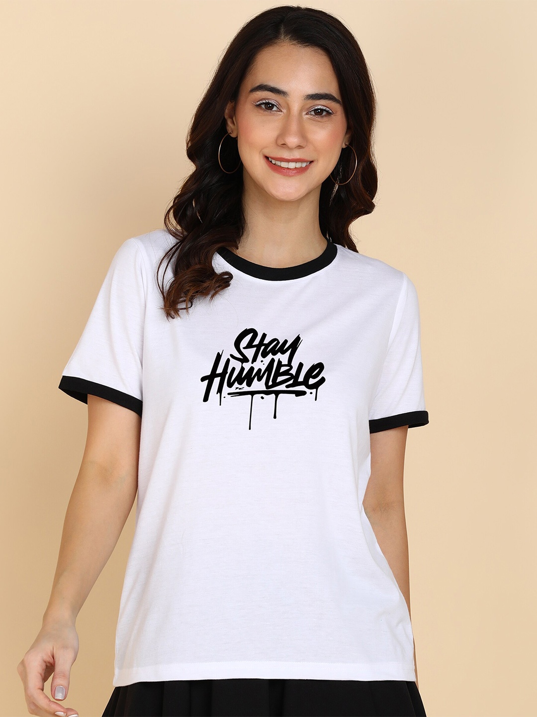 Adyavastram Typography Printed Regular Fit Cotton T-shirt, White