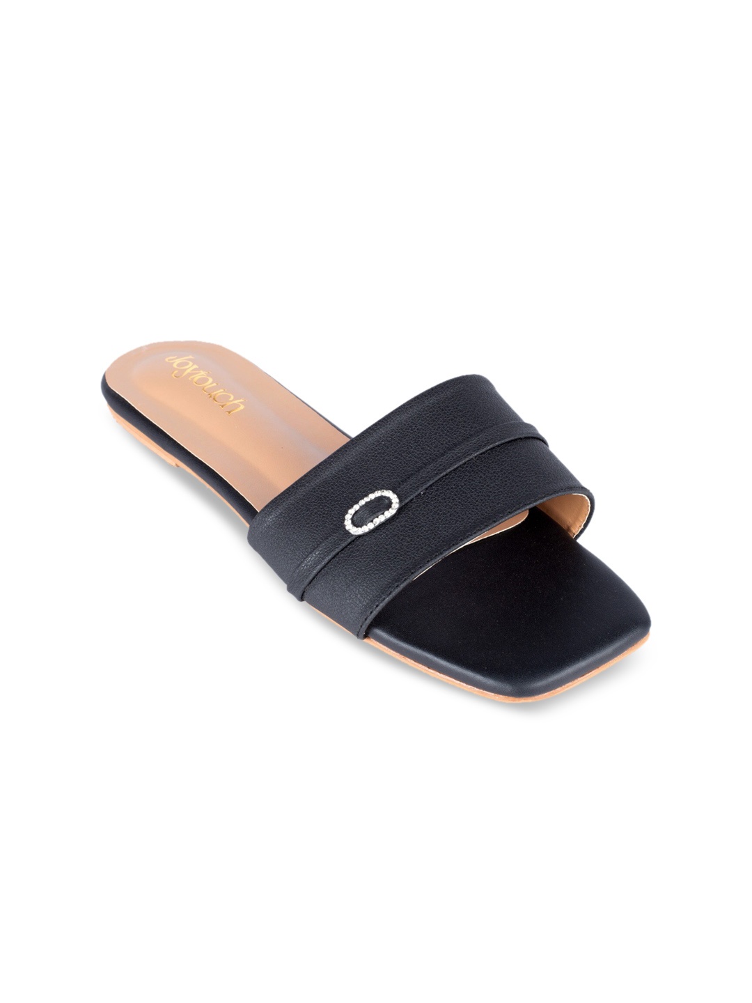 

Joytouch Buckled Detail Open Toe Flats, Black