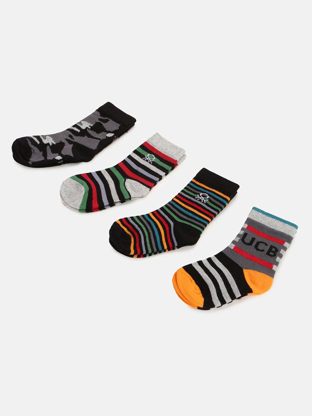 

United Colors of Benetton Boys Pack Of 4 Patterned & Striped Ankle-Length Socks, Black