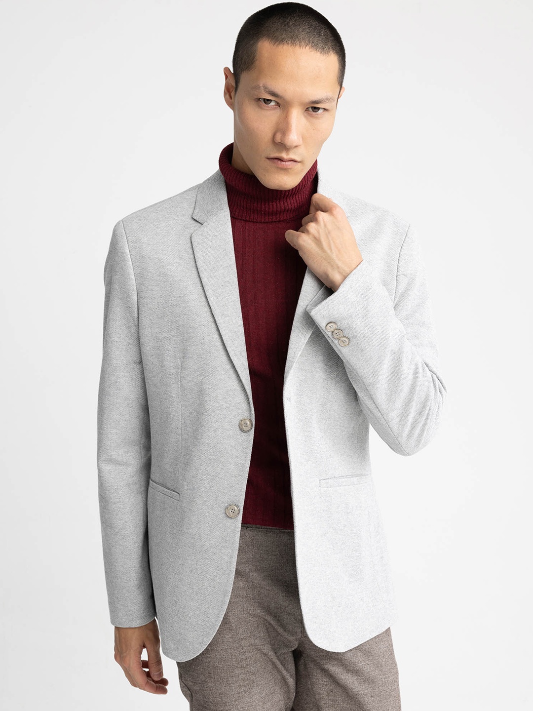 

DeFacto Self Design Single-Breasted Casual Blazer, Grey