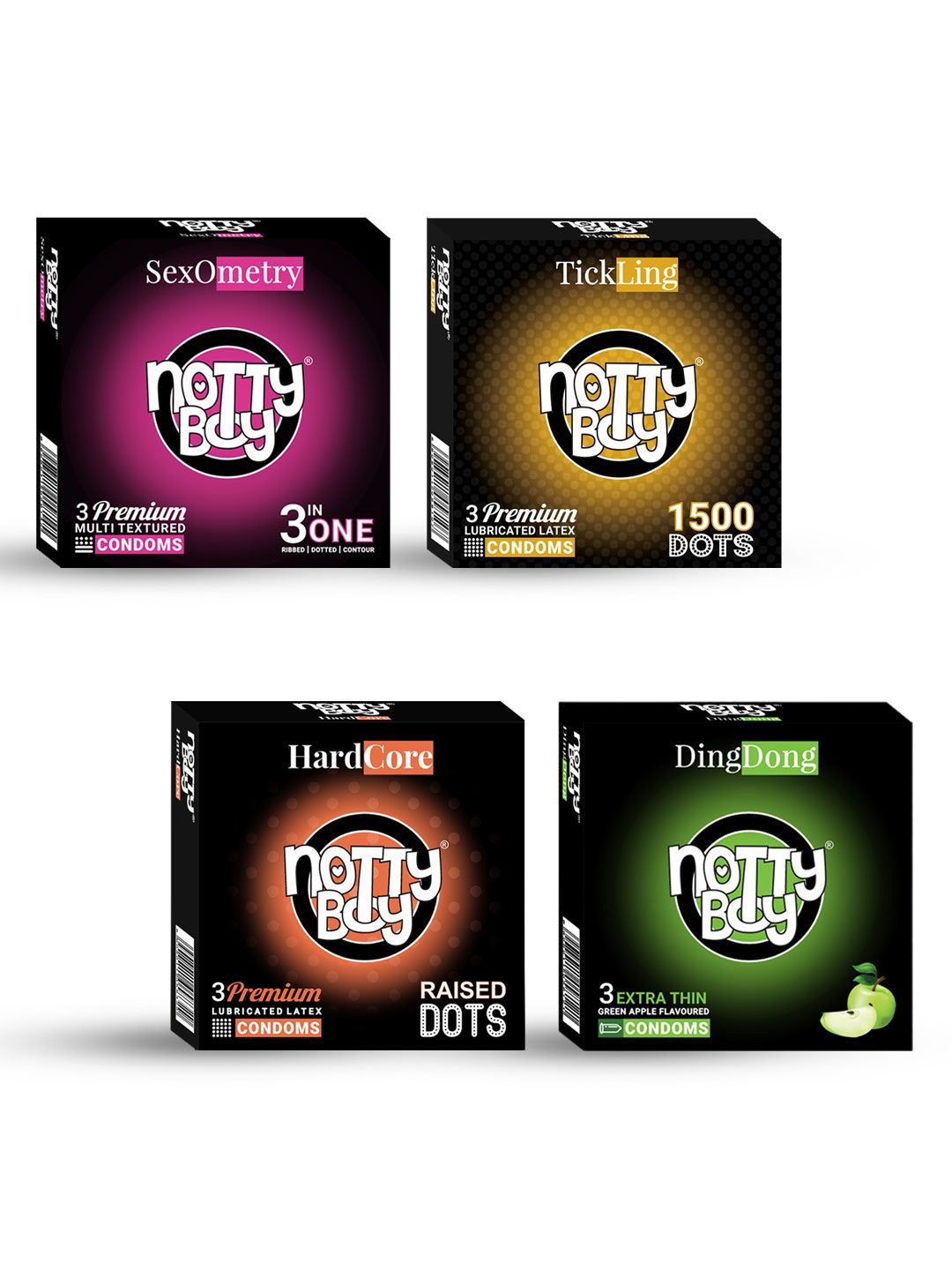 

noTTy Boy Set of 4 Premium Lubricated Latex Condoms - 3 pcs each, Black