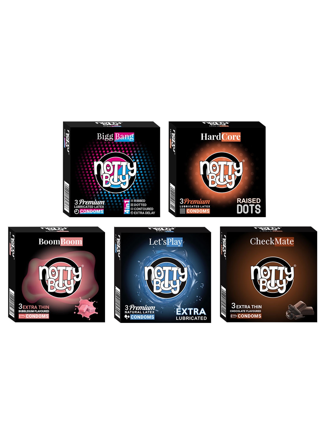 

noTTy Boy Set of 5 Premium Lubricated Latex Condoms - 3 pcs each, Black