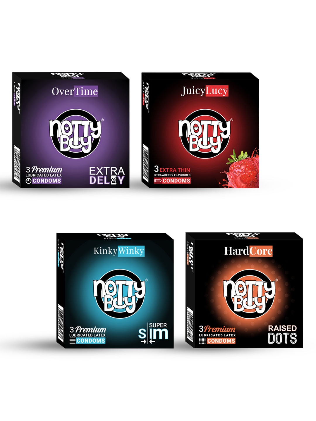 

noTTy Boy Set of 4 Premium Lubricated Latex Condoms - 3 pcs each, Black