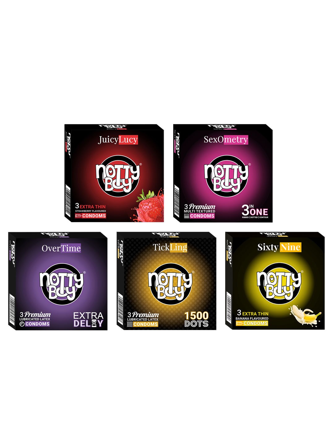 

noTTy Boy Set of 5 Premium Lubricated Latex Condoms - 3 pcs each, Black