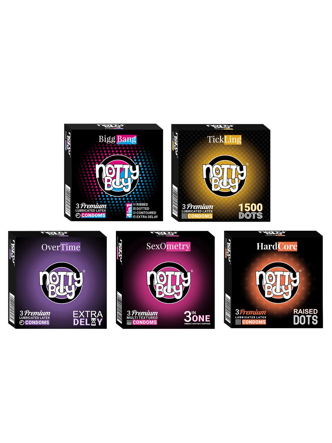 

noTTy Boy Set of 5 Premium Lubricated Latex Condoms - 3 pcs each, Black