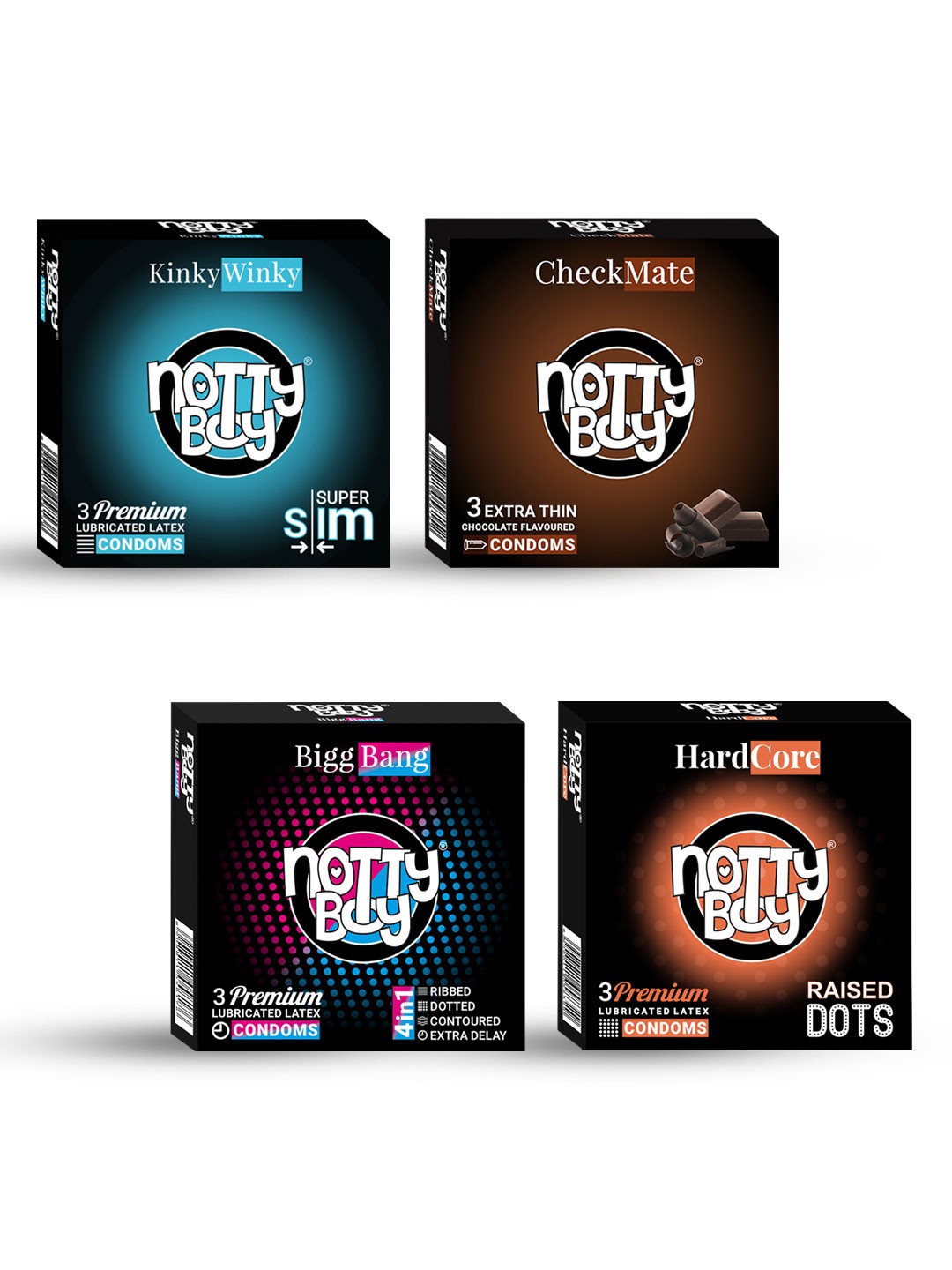 

noTTy Boy Set of 4 Premium Lubricated Latex Condoms - 3 pcs each, Black
