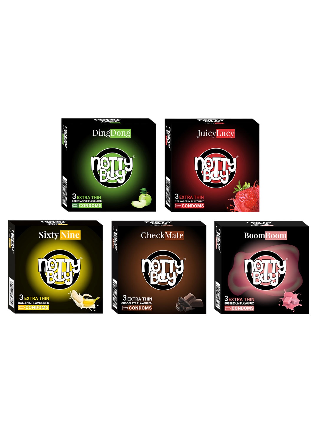 

noTTy Boy Set of 5 Premium Lubricated Latex Condoms - 3 pcs each, Black