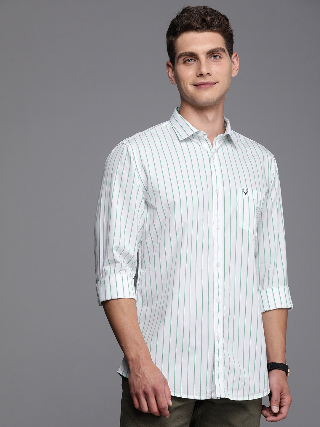 

Allen Solly Men Pure Cotton Striped Casual Shirt, White