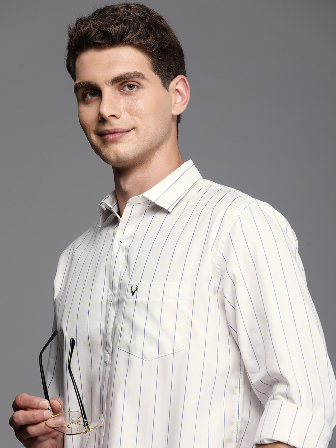 

Allen Solly Men Classic Striped Pure Cotton Casual Shirt, Off white