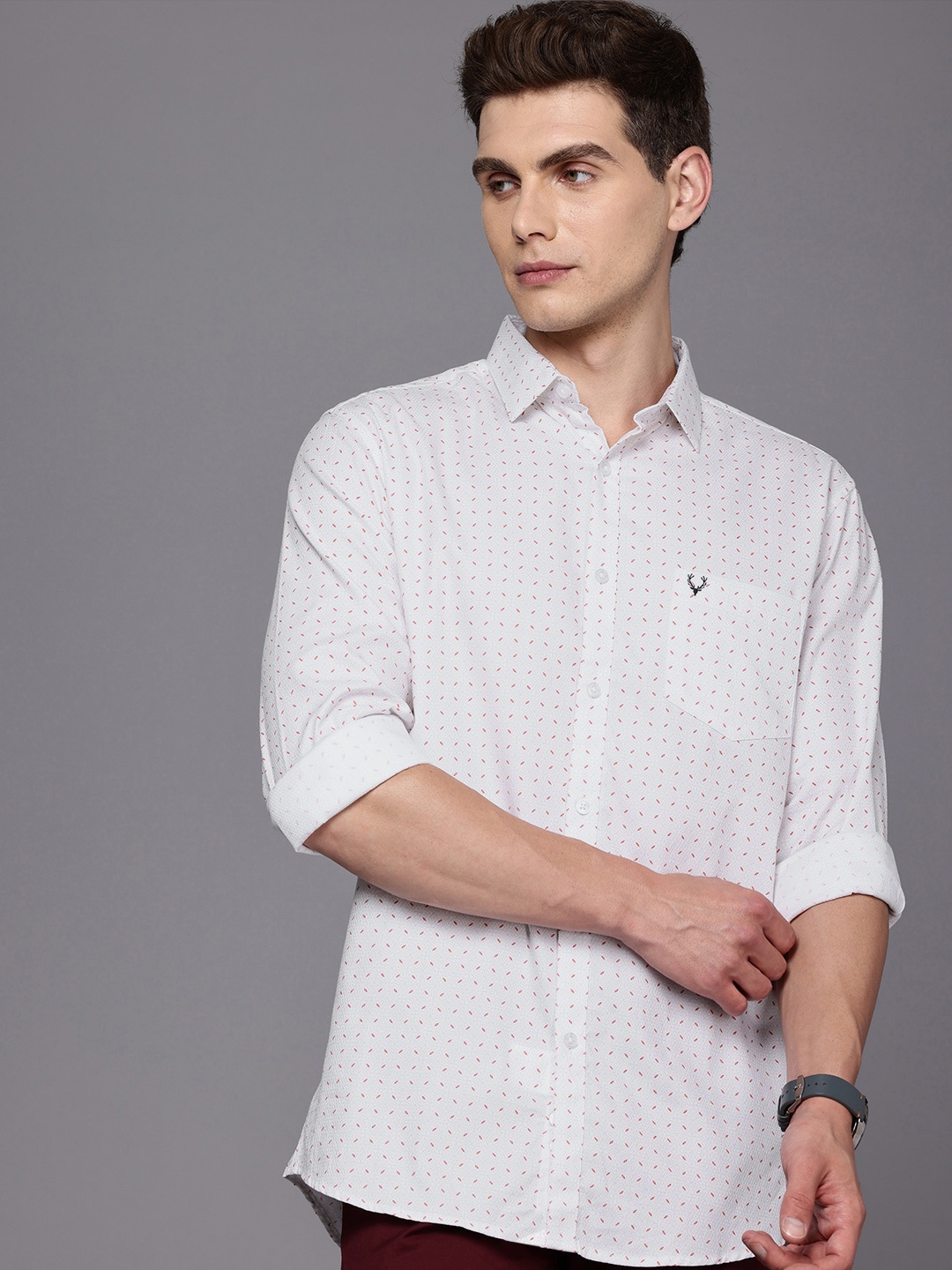 

Allen Solly Pure Cotton Self Design Classic Fit Textured Casual Shirt, White