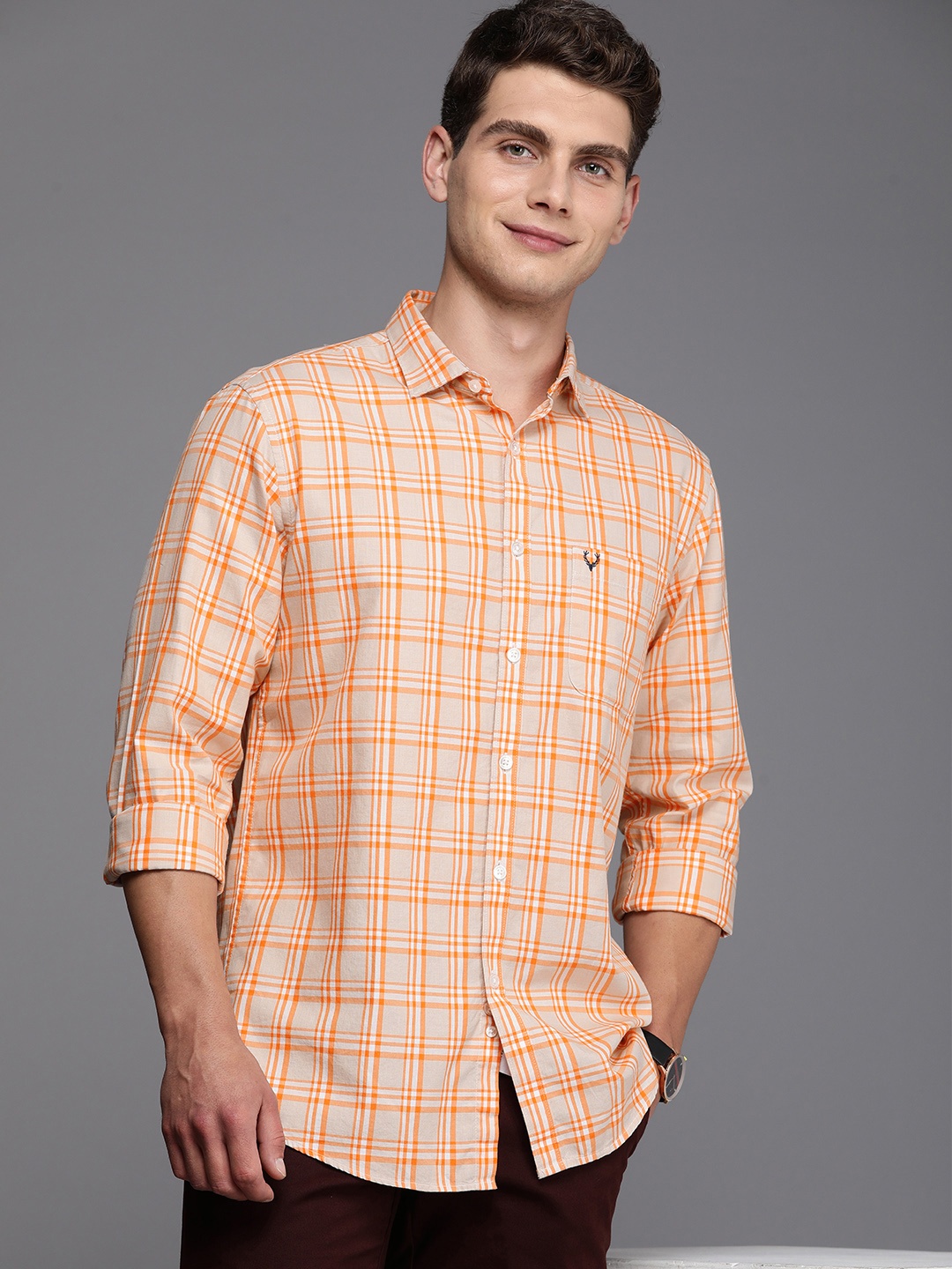 

Allen Solly Men Pure Cotton Tartan Checks Casual Shirt, Peach