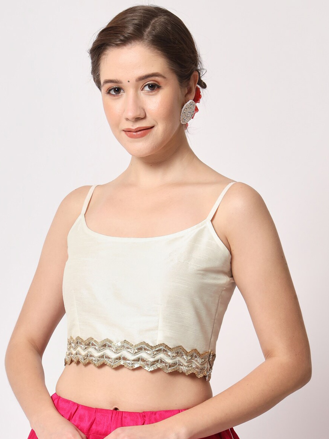 

studio rasa Sequinned Embellished Spaghetti Saree Blouse, White