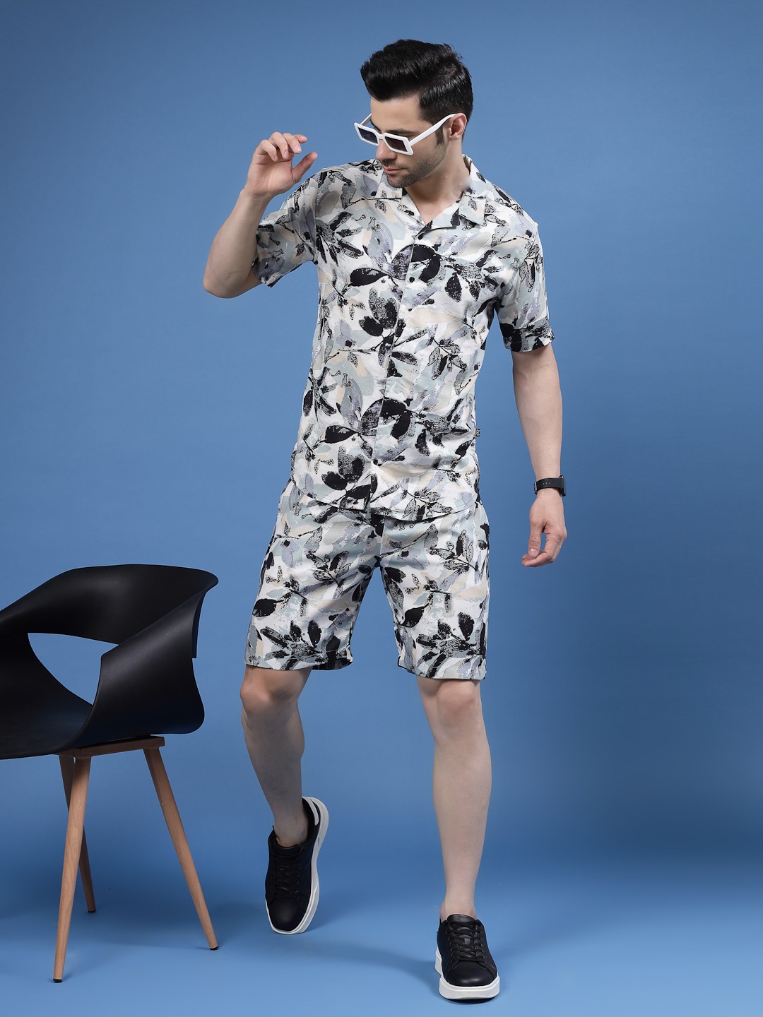 

Rigo Printed Shirt With Shorts Co-ords Set, Black